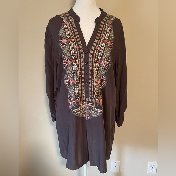 Luna Moon Womens Embroidered Gray Tunic Size Large Boho, oversized, festival - Picture 1 of 8